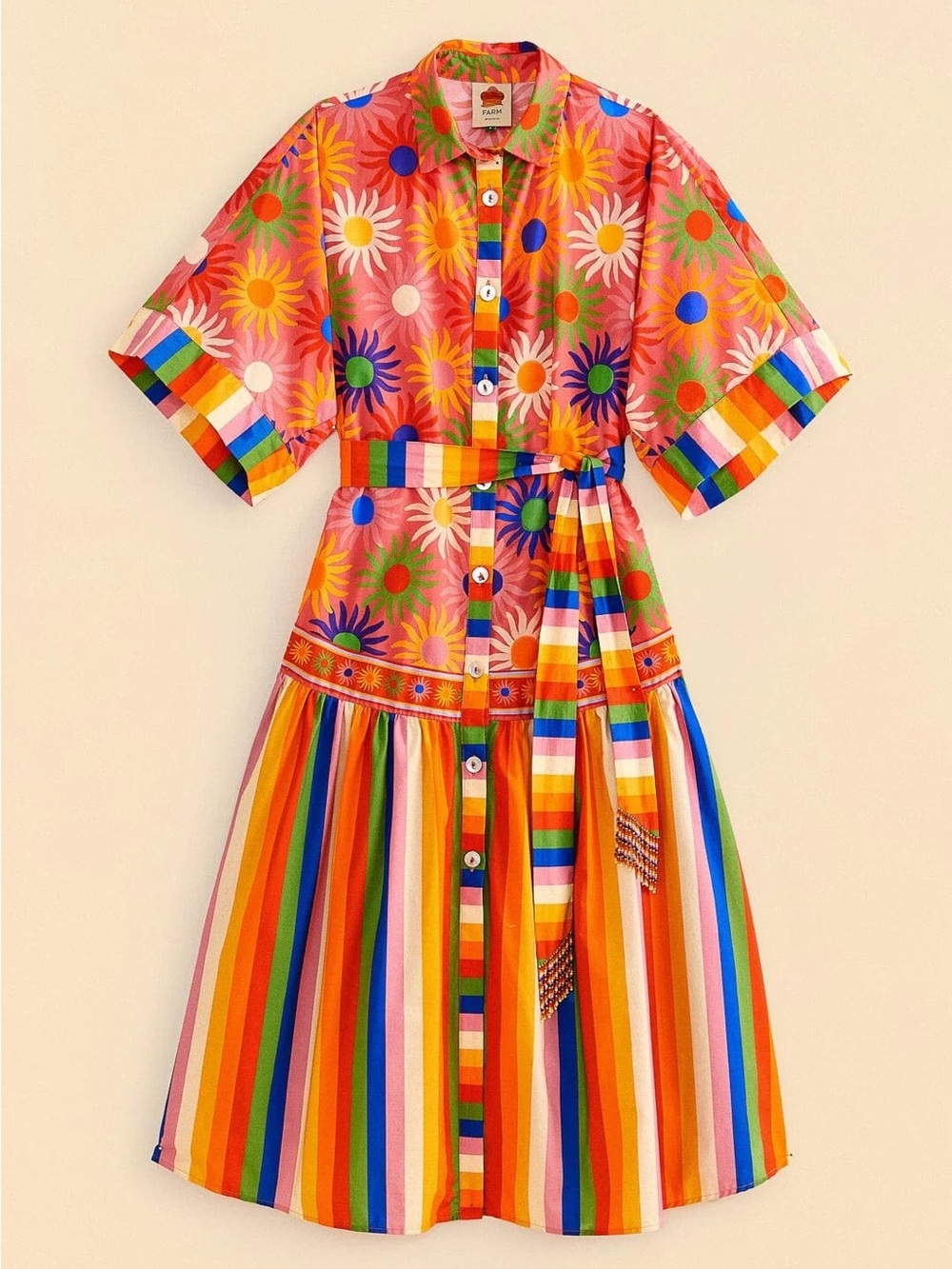 Farm Rio Coral Mixed Graphic Macaws Midi Dress Size M NWT - Picture 2 of 6